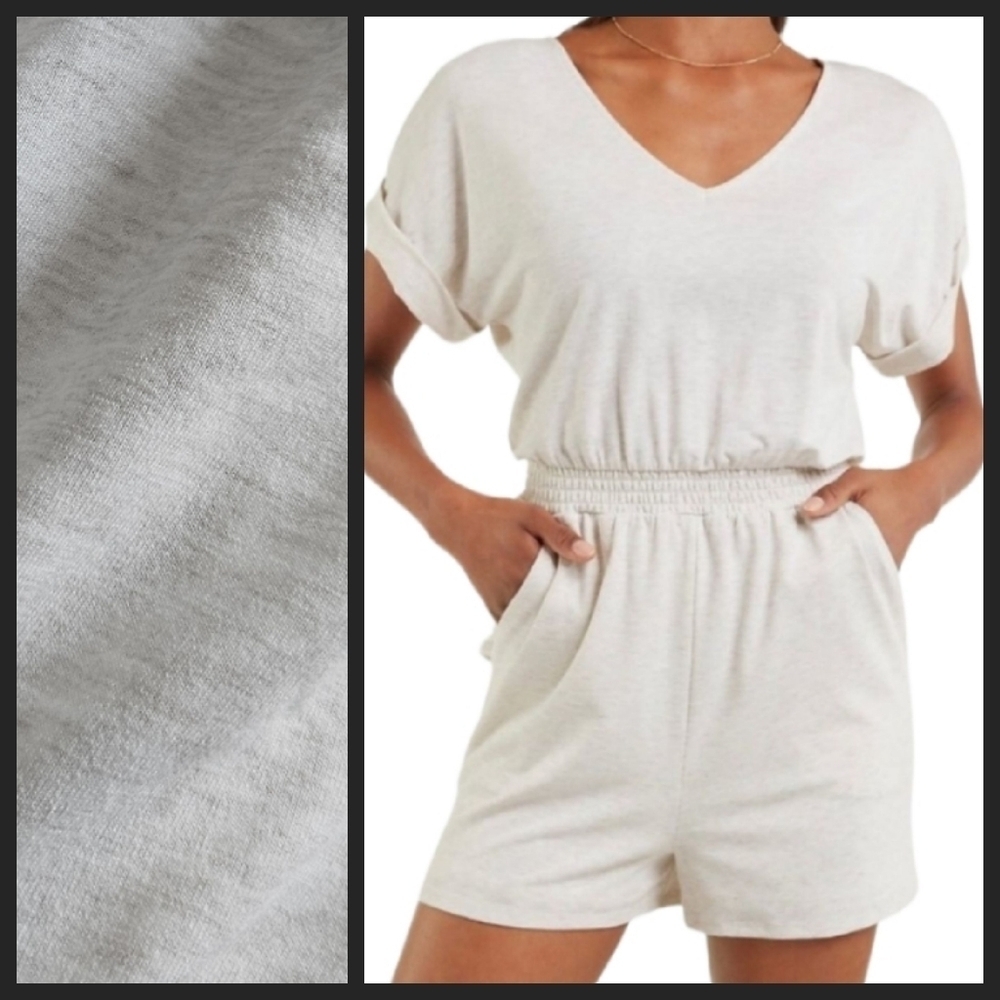 NEW! EXPRESS Oatmeal Heather Soft Knit V-neck Romper XL.